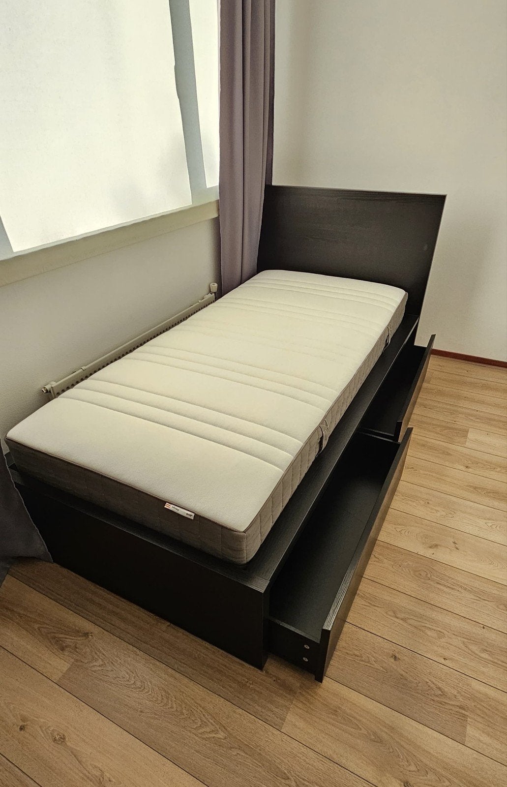 IKEA Malm eenpersoonsbed met matras en lades - Zwartbruin, Ophalen, 90 cm, Eenpersoons, Bruin
