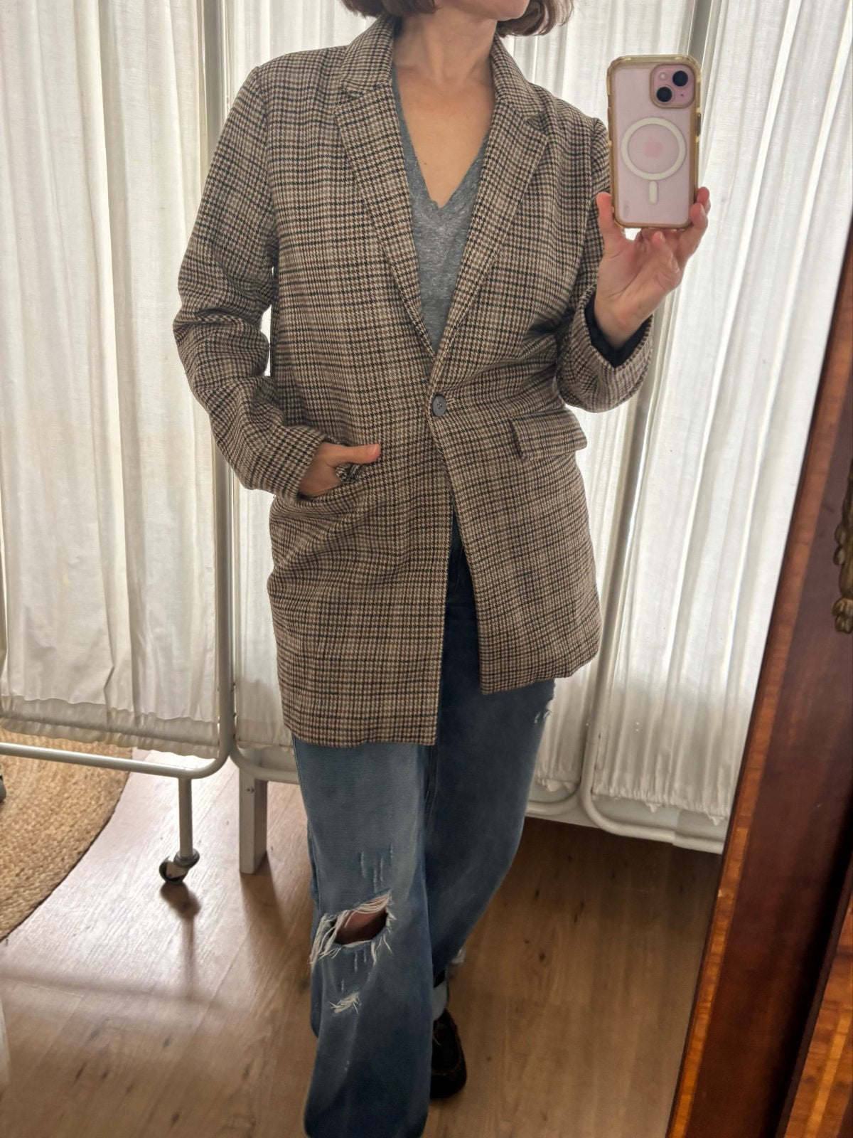 Modström houdstooth jas/blazer, Bruin, Ophalen of Verzenden, Jasje, Maat 36 (S)