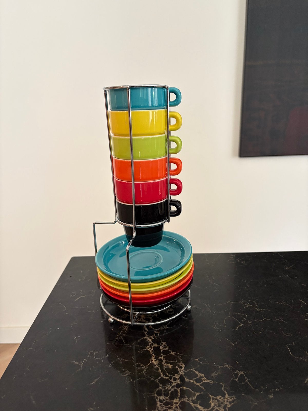 Kleurrijke design Italiaanse espressokopjes en -schotels, Ophalen, Keramiek, Zo goed als nieuw, Modern