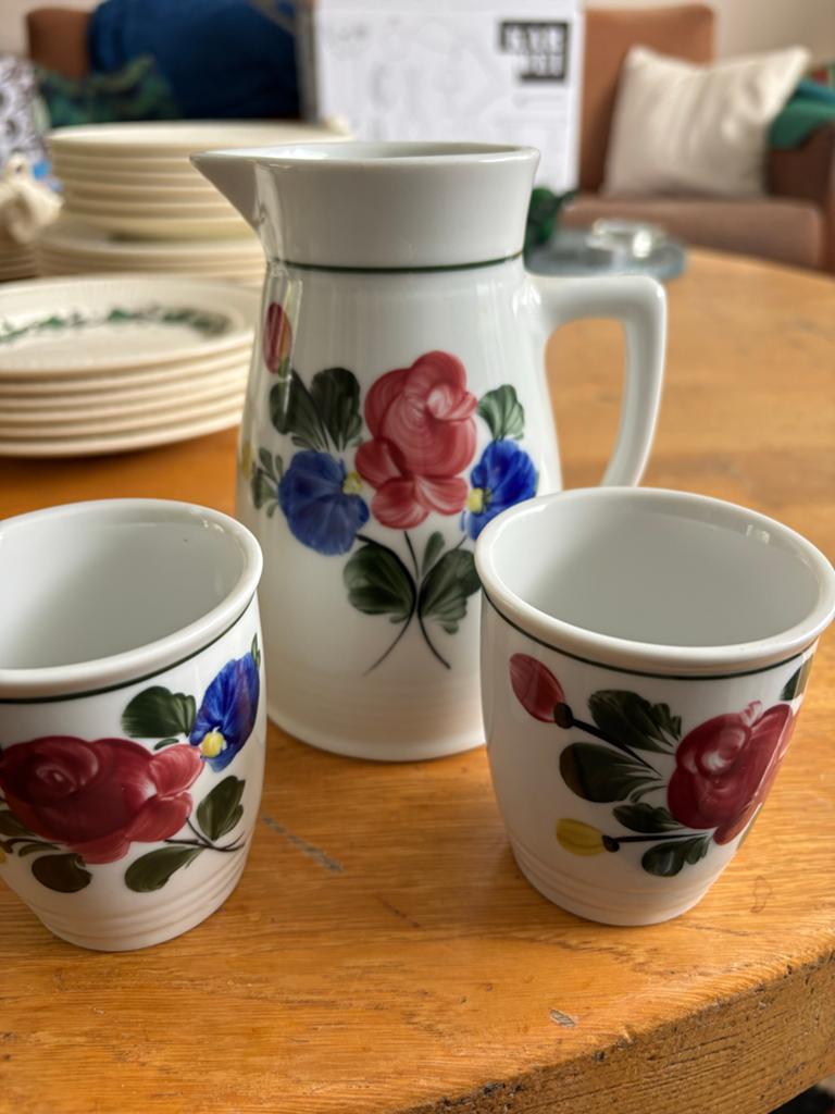 Vintage Porselein Austria Karaf en Bekers - Handgeschilderd, Ophalen, Zo goed als nieuw