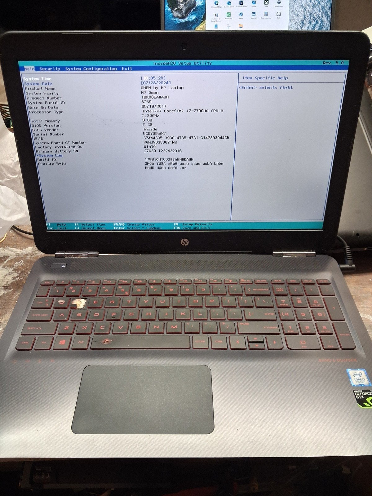 Onderdelen: HP Omen Gaming Laptop - i7-7700HQ