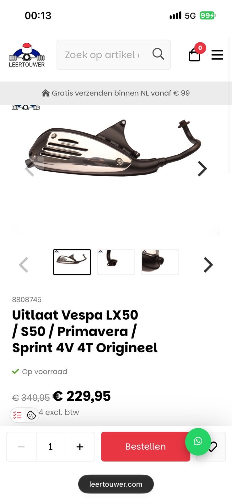 Gezocht: Vespa S50 4t 4v uitlaat, Ophalen of Verzenden, Gebruikt