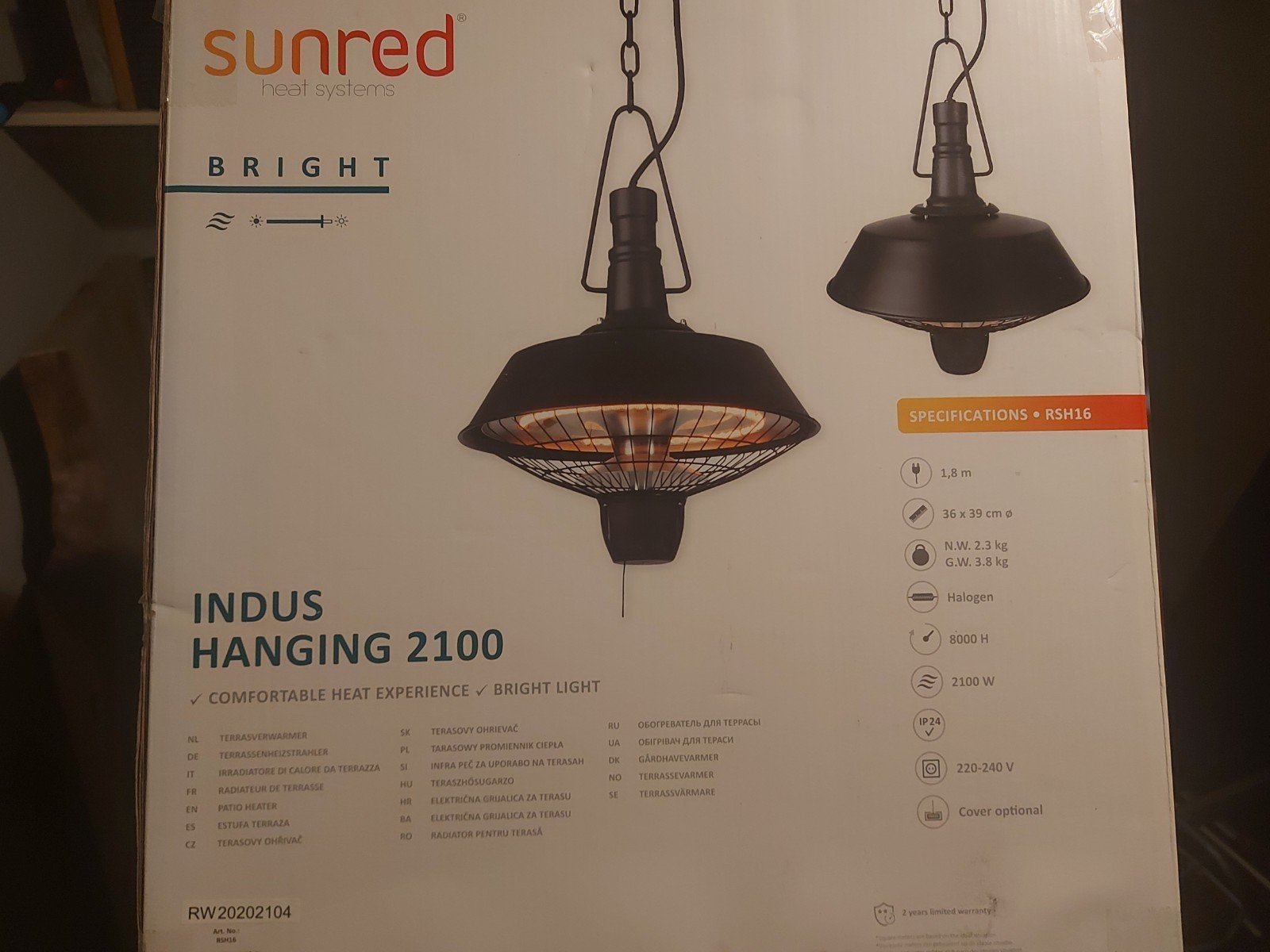 Sunred Indus Hanging 2100W Terrasverwarmer, Ophalen, Nieuw, Elektrisch, Plafond