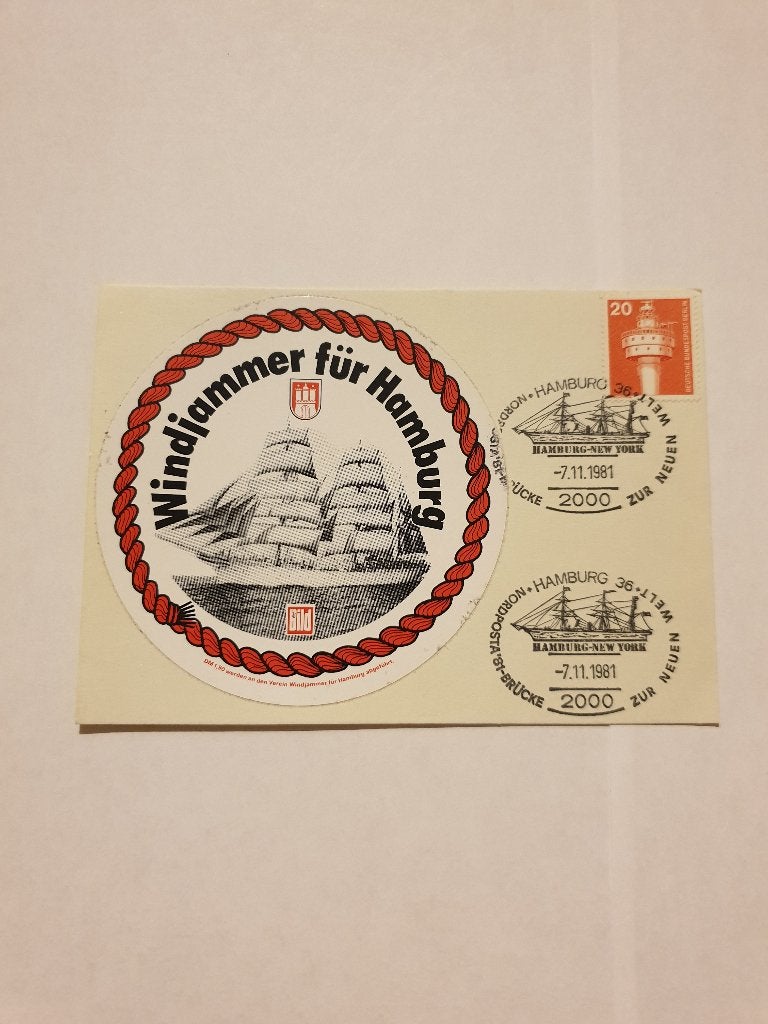 0704 duitsland 1e dag stempel windjammer hamburg - new york, Verzenden, BRD