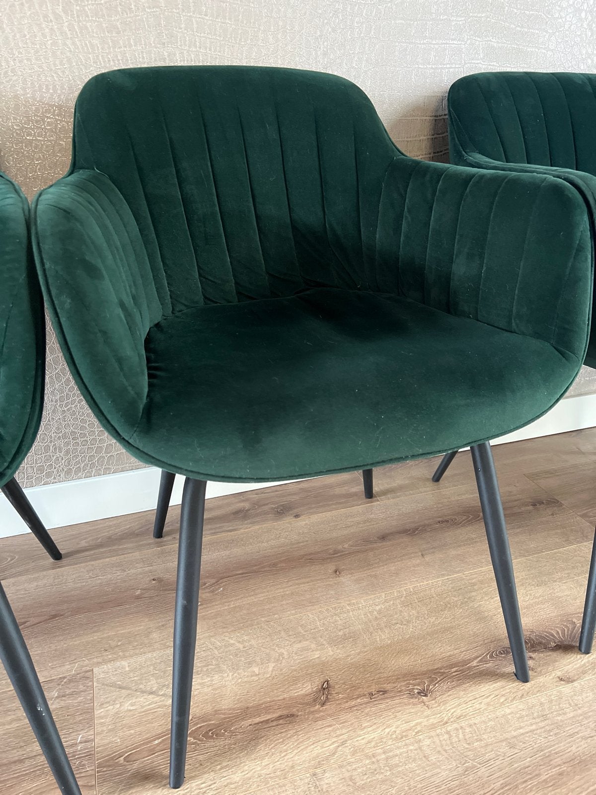 4 donkergroene eetkamerstoelen como, Ophalen, Gebruikt, Overige kleuren, Vier