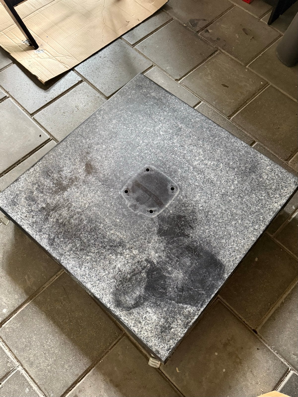 Zware parasolvoet op wielen - 90 kg, 76x76 cm, Ophalen, Gebruikt, Minder dan 1 meter, Parasolvoet