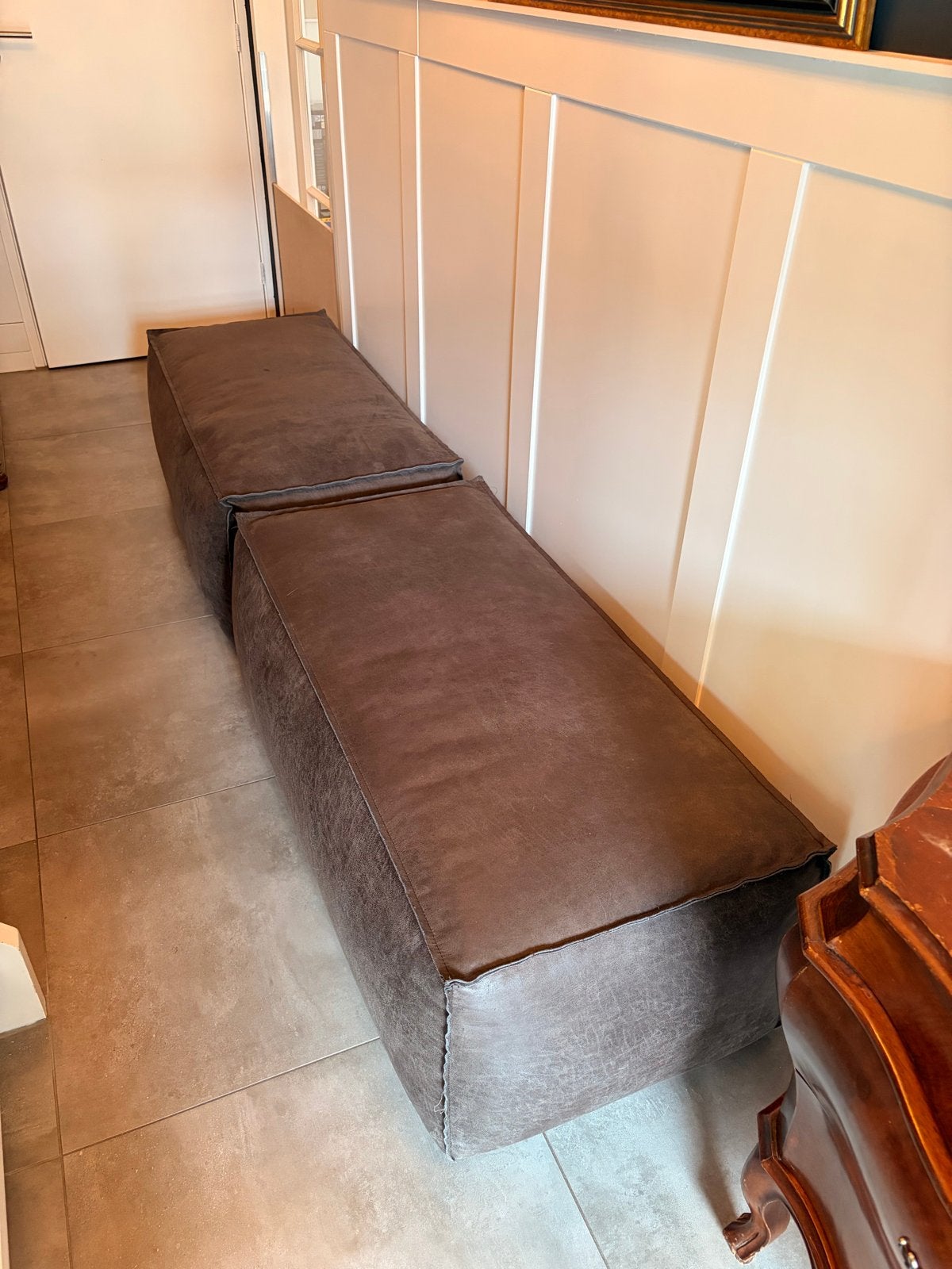 2 stuks: BePureHome Poef/Hocker leer 120x60x43, Ophalen, 100 tot 125 cm, Leer, Zo goed als nieuw