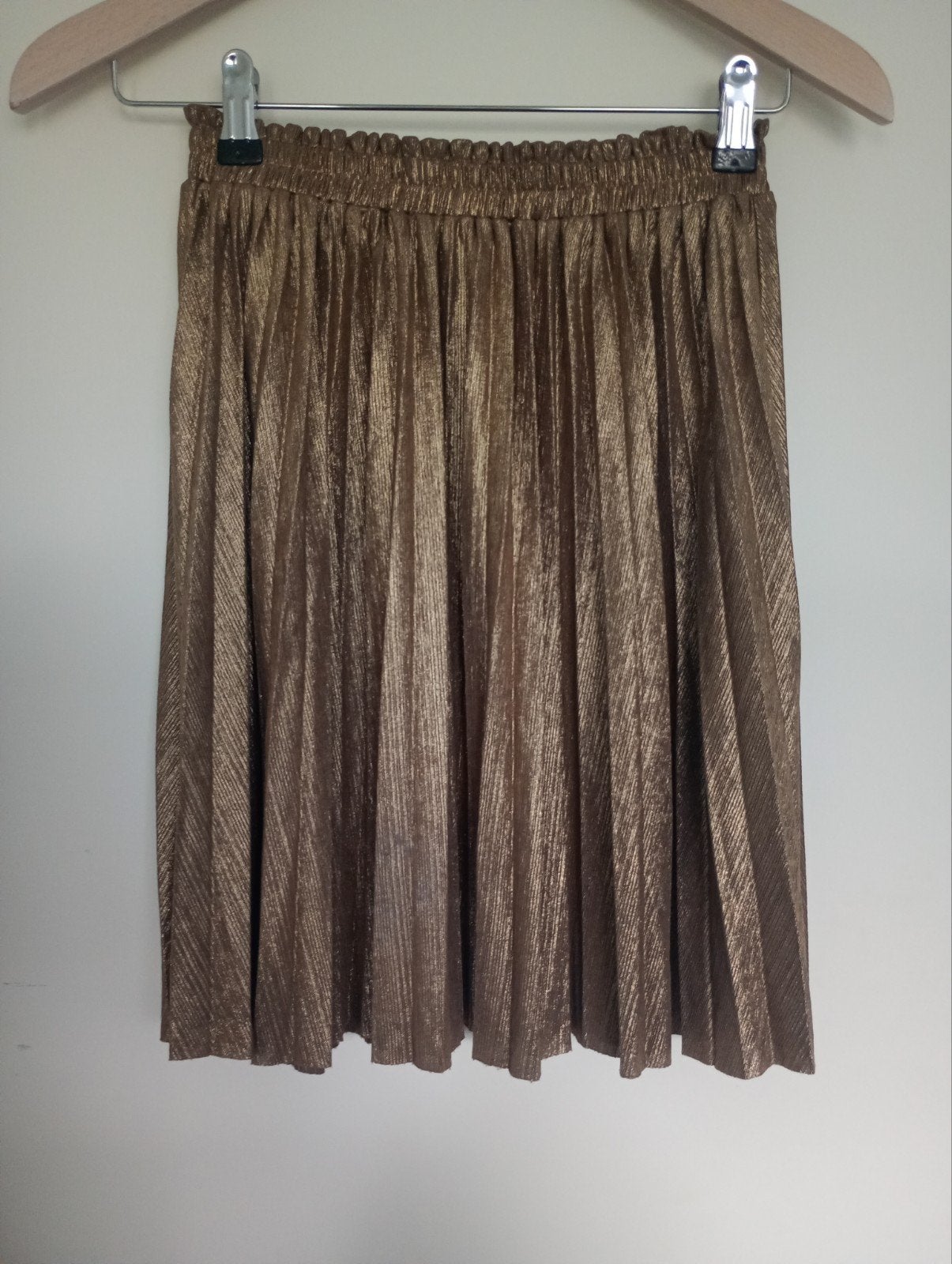 Gouden plissé rok maat S, Overige kleuren, Ophalen of Verzenden, Zo goed als nieuw, Boven de knie