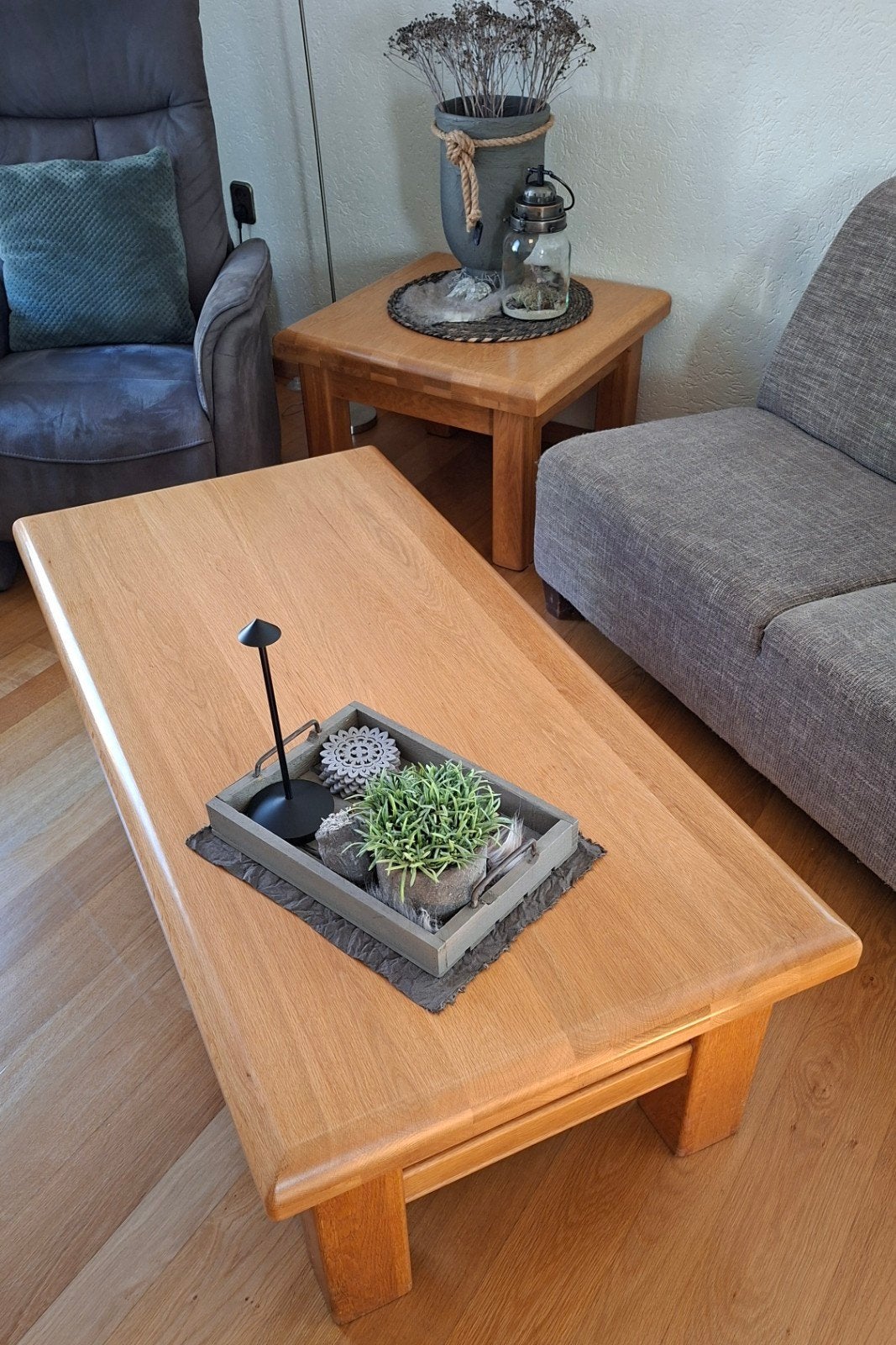 Salontafel en bijzettafel - Licht eiken opknappers, Ophalen, Gebruikt, 50 tot 100 cm, 100 tot 150 cm