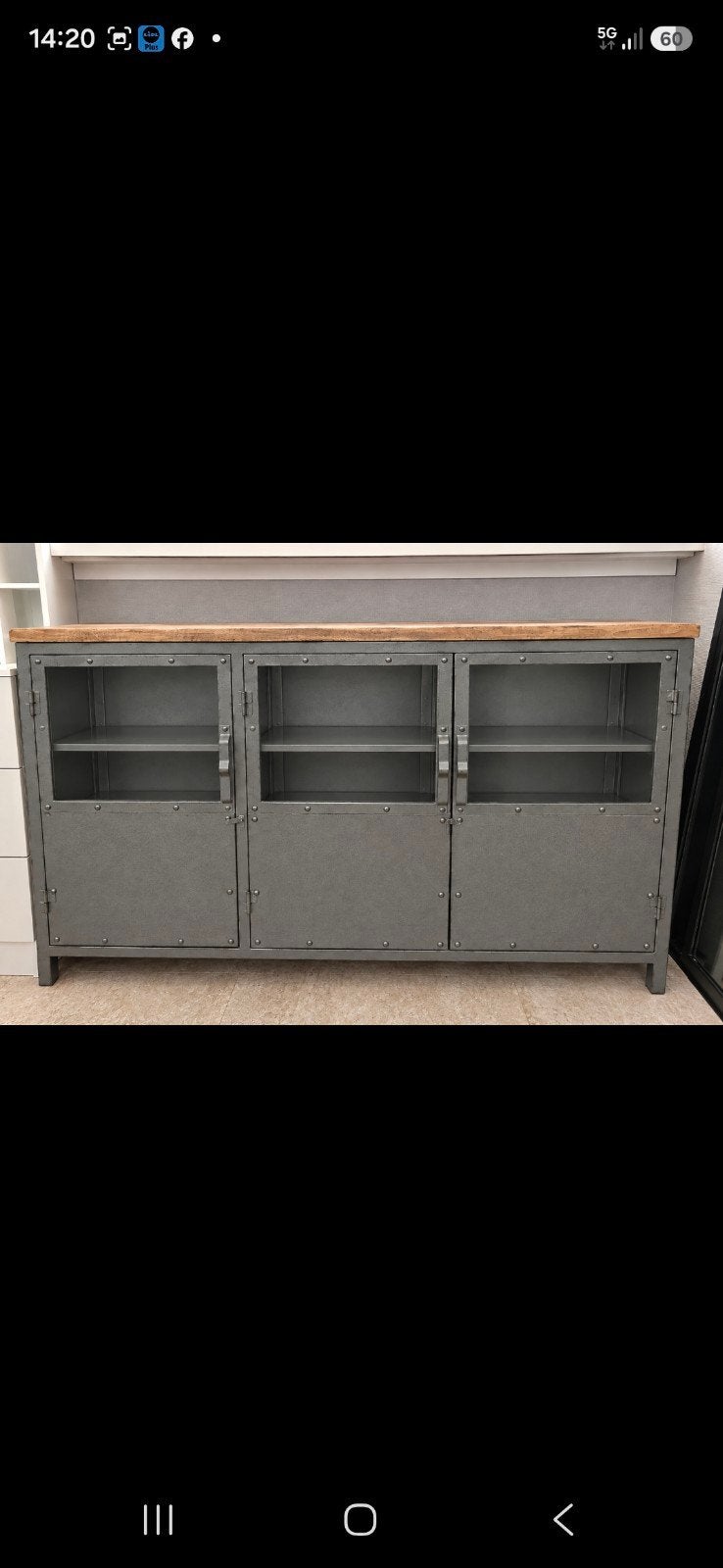 dressoir/kast industrieel met glazen deuren en houten blad, Ophalen, 100 tot 150 cm, Overige houtsoorten, Industrieel