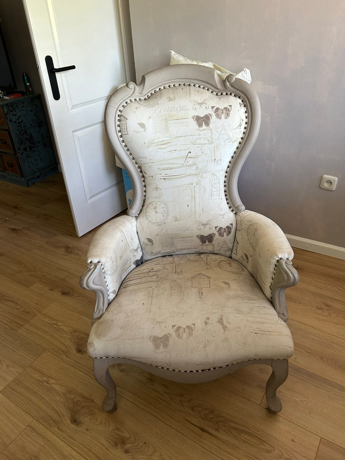 Vintage fauteuil met vlinderprint - Gebruikt, Ophalen, Gebruikt, Overige kleuren, Vintage