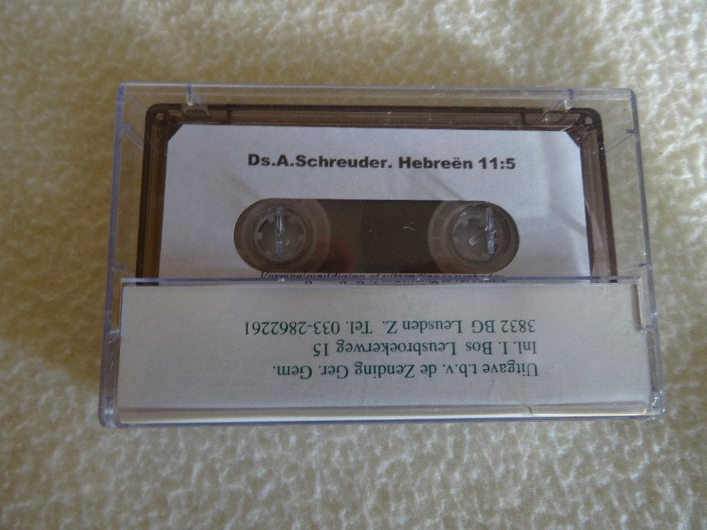 Cassettebandje Ds A Schreuder Hebreen 11:5 uitgave de zendin, Cd's en Dvd's, 1 bandje, Ophalen of Verzenden, Zo goed als nieuw