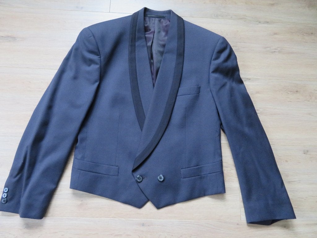 Trouwpak/ Broek + colbert Zwart maat 48, Kleding | Heren, Kostuums en Colberts, Ophalen of Verzenden, Zo goed als nieuw, Maat 48/50 (M)
