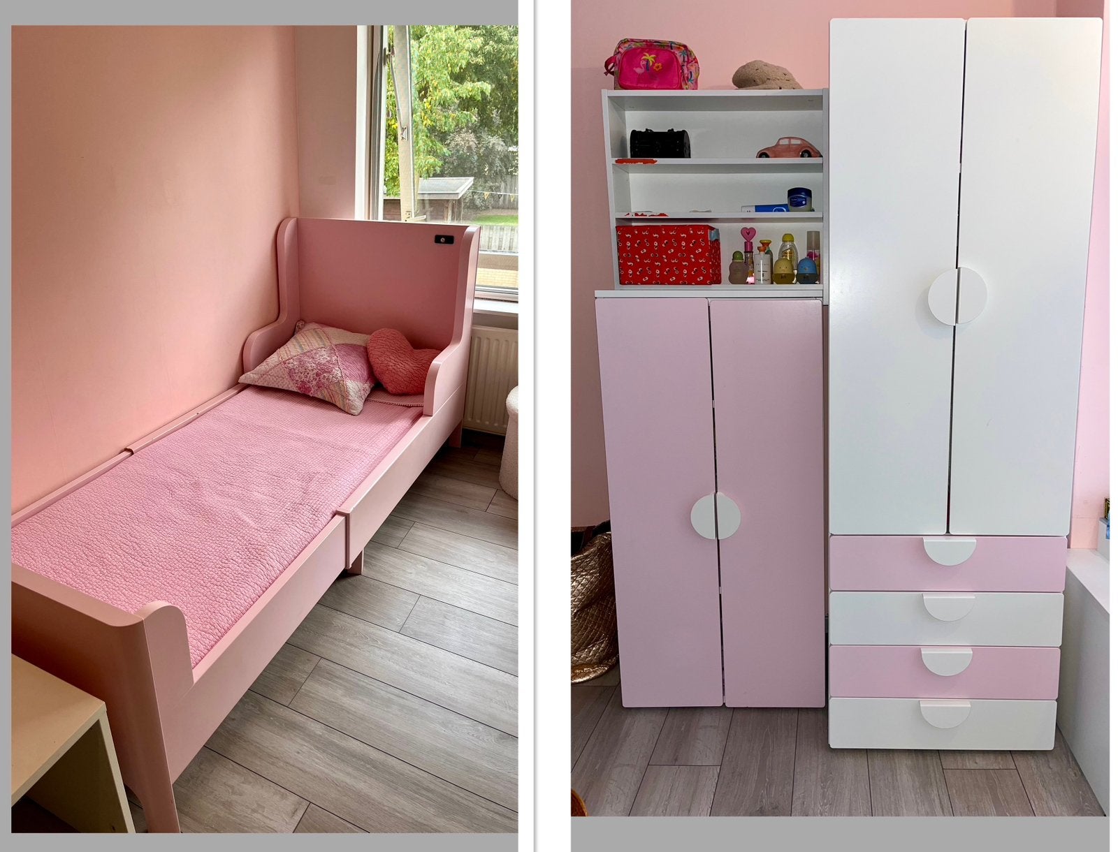IKEA Complete kinderkamer roze/wit kinderbed + kledingkasten, Ophalen, Zo goed als nieuw, 180 cm of meer, 85 tot 100 cm