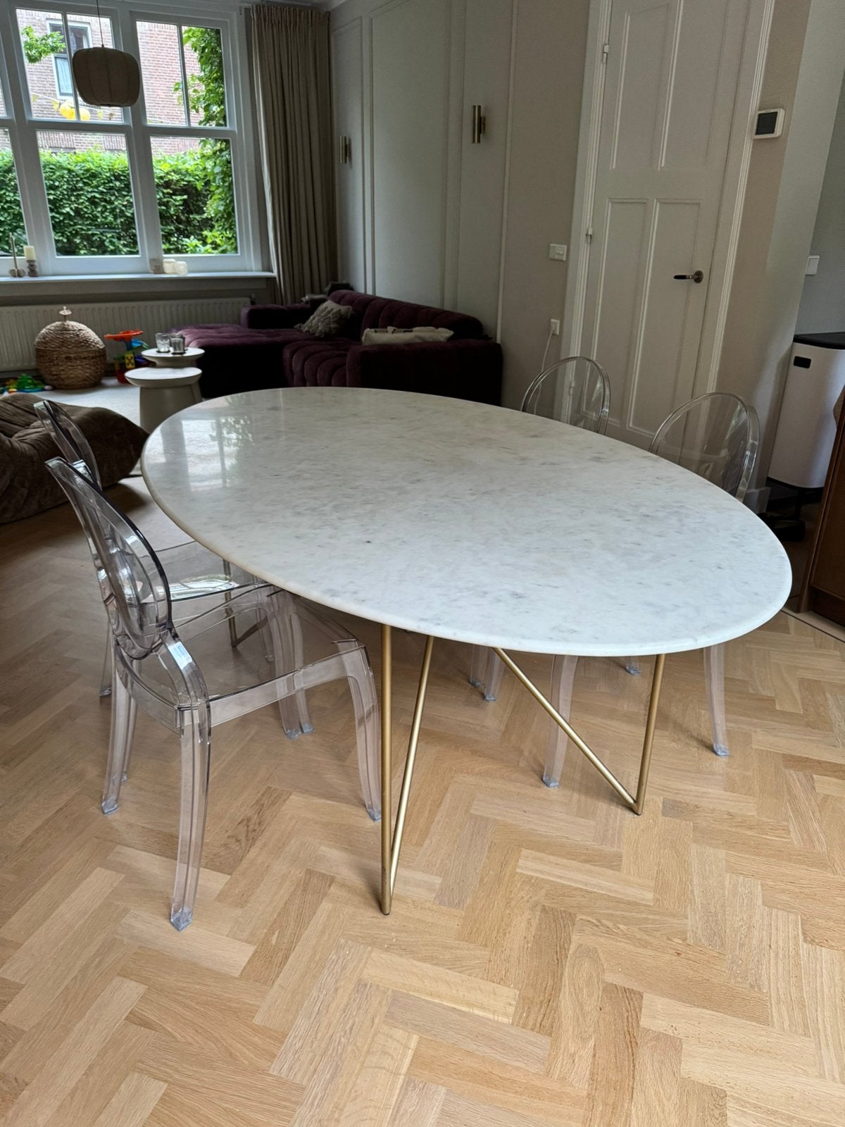 Ovale wit marmeren tafel 200 cm x 120 cm, Huis en Inrichting, Tafels | Eettafels, Ophalen, 100 tot 150 cm, Zo goed als nieuw, 150 tot 200 cm