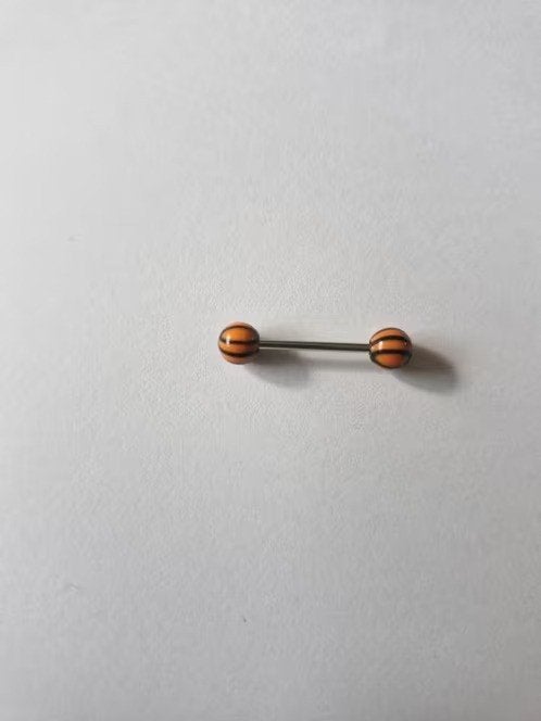 Tongpiercing oranje met zwarte strepen nr3 h3, Tongpiercing, Staal, Onbekend, Nieuw