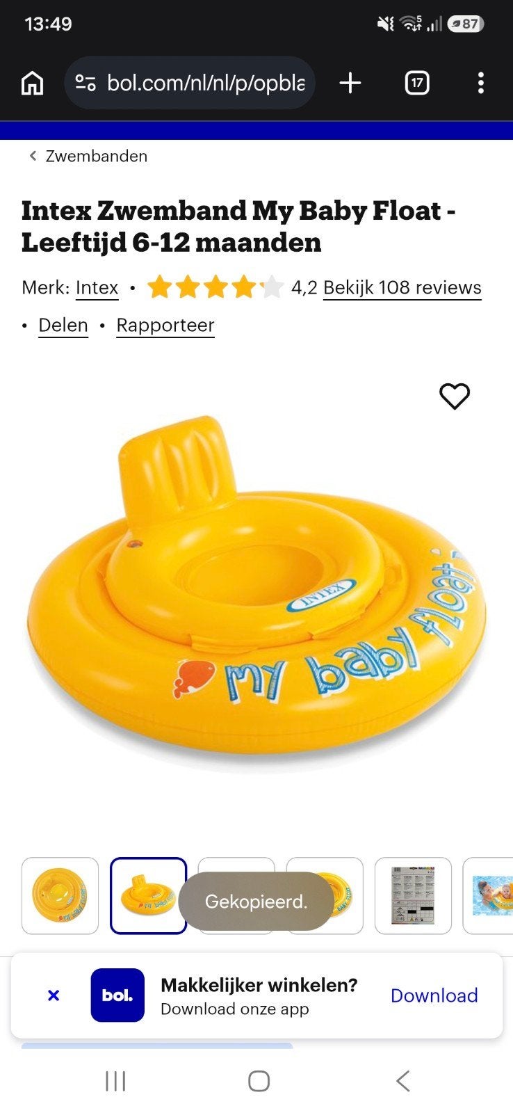 Intex Zwemband My Baby Float - 6-12 maanden, Ophalen, Zo goed als nieuw