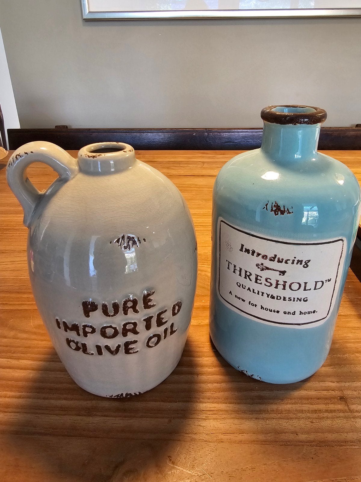 Decoratieve vazen set: Olijfolie kruik & fles, Huis en Inrichting, Ophalen, Gebruikt, Steen/keramiek, Meerkleurig
