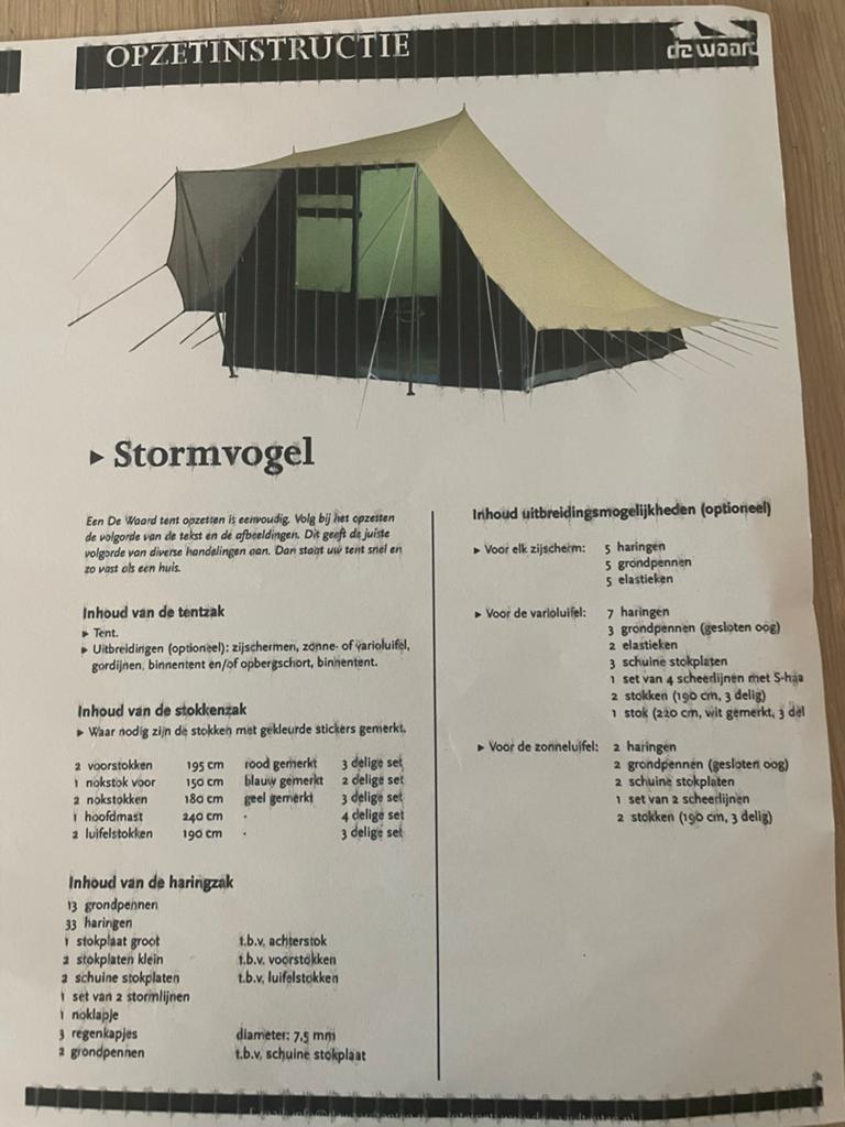 De Waard Stormvogel tent - Opzetinstructie, Caravans en Kamperen, Tenten, Ophalen, Gebruikt, Tot en met 4