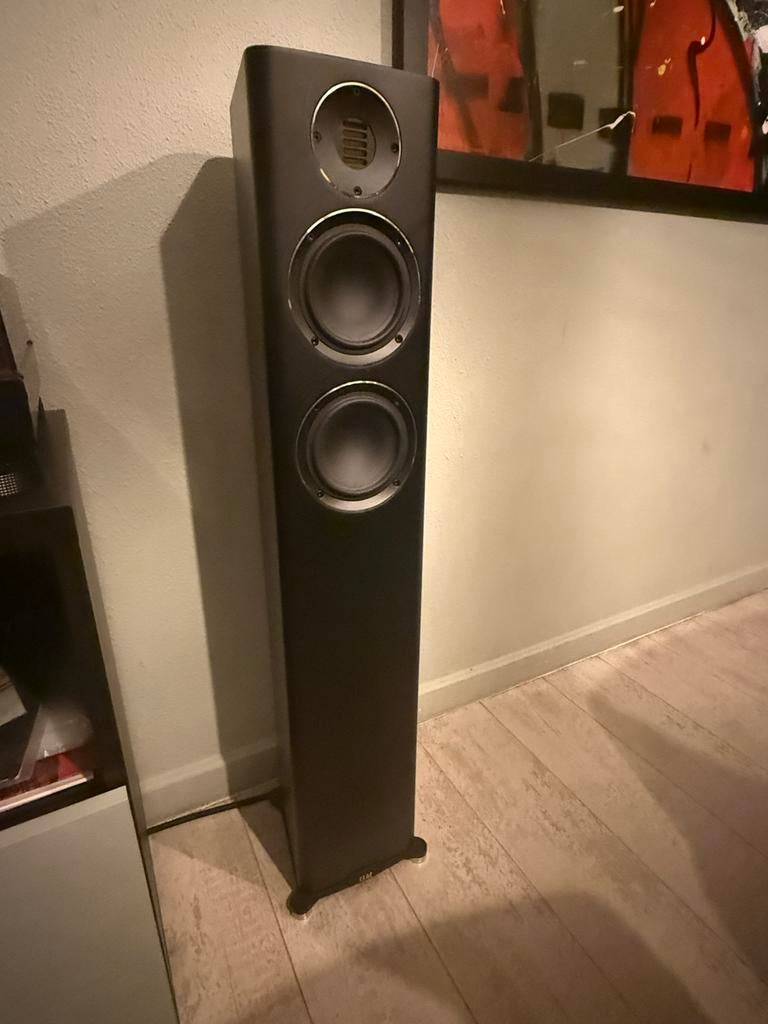 Elac Carina FS 247.4 JET mat zwart, Gebruikt, 60 tot 120 watt, Front, Rear of Stereo speakers, Ophalen