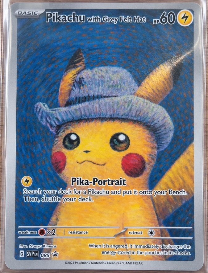 Pikachu met Grijze Vilten Hoed Pokémon Kaart SVP EN 085, Ophalen of Verzenden, Nieuw, Losse kaart