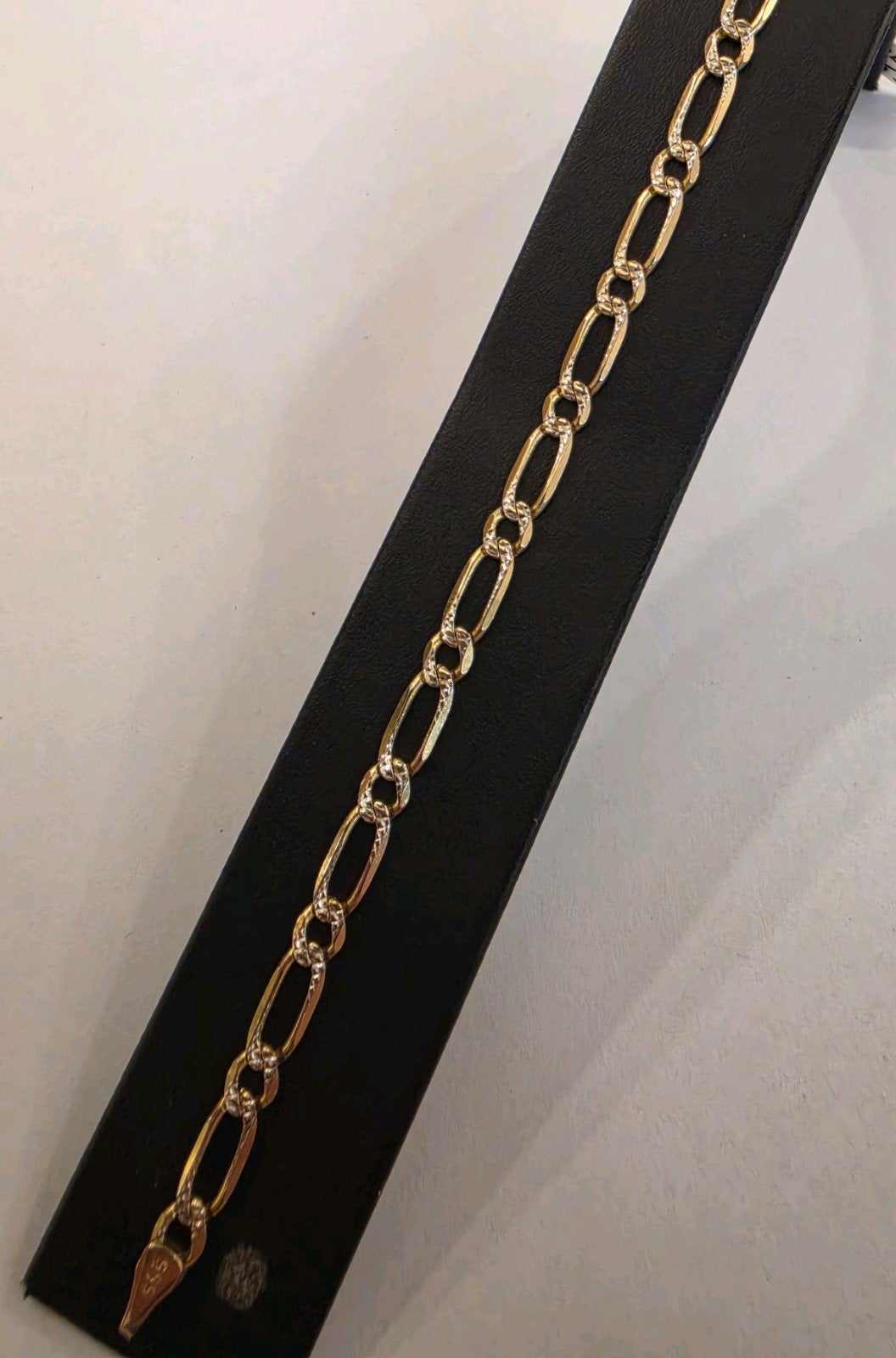 14 karaats gouden Figaro schakel armband diamant bewerking, Ophalen of Verzenden, Zo goed als nieuw, Goud, Goud