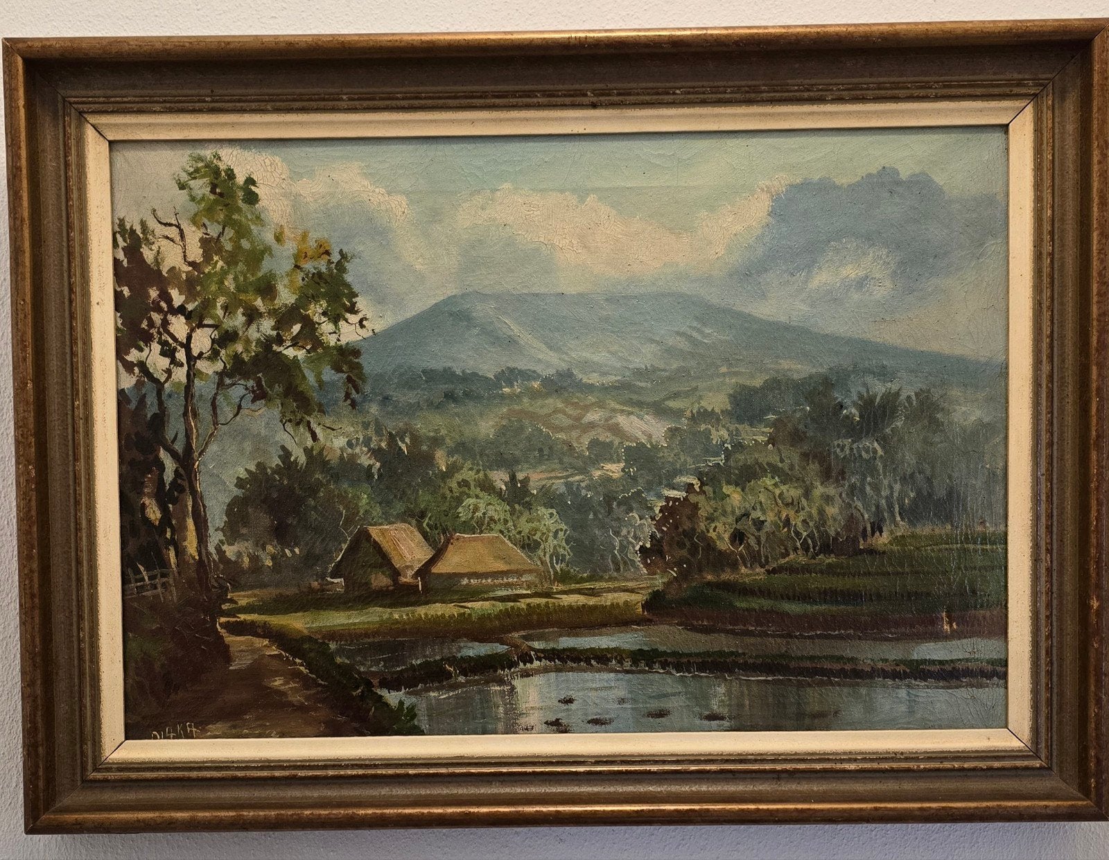 Mid-Century Indisch Schilderij 'Tangkuban Prau' (58x42cm), Antiek en Kunst, Ophalen of Verzenden