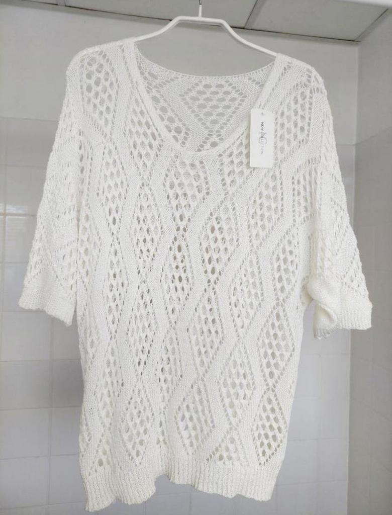 Nieuw gehaakt ajour truitje, Kleding | Dames, Truien en Vesten, Wit, Maat 46/48 (XL) of groter, Nieuw, Ophalen of Verzenden