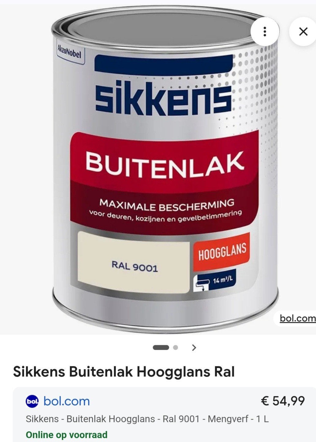 Sikkens Buitenlak Hoogglans RAL 9001 - 9 blikken, Wit, Nieuw, Ophalen of Verzenden, Lak