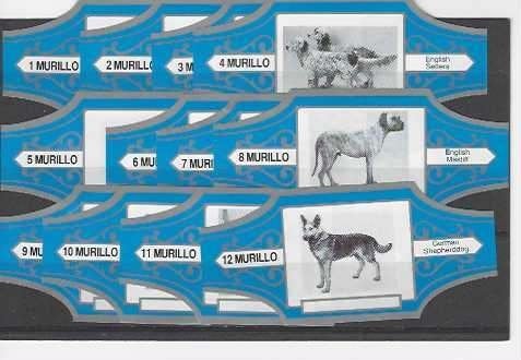 reeks 4076  honden   1-12 sigarenbanden, Ophalen of Verzenden, Zo goed als nieuw, Sigarenbandjes