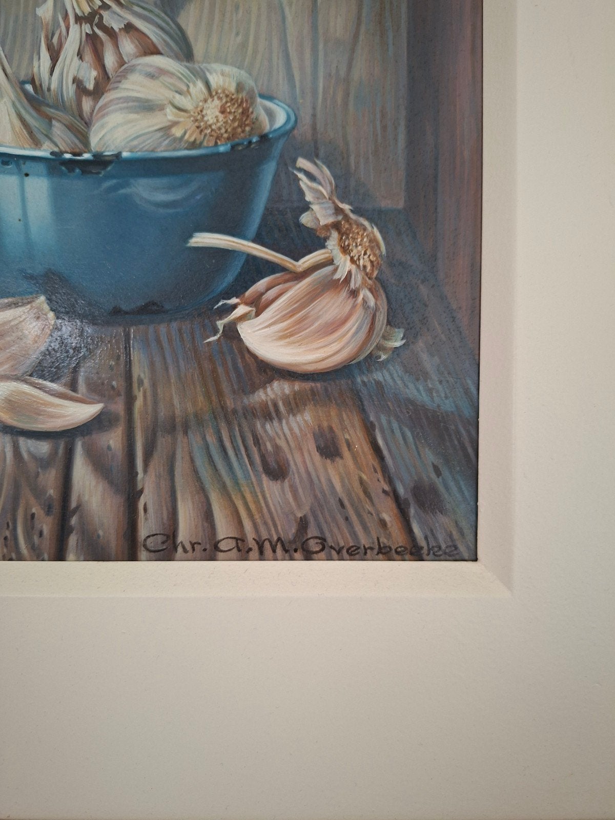Stilleven met knoflook, gesigneerd Chr. A.M. Overbeeke, Ophalen of Verzenden