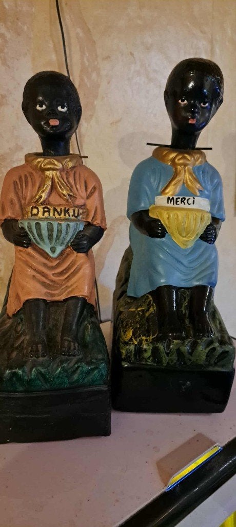 Vintage Beeldjes 'Danku' en 'Merci' - Decoratieve Figuren, Ophalen of Verzenden