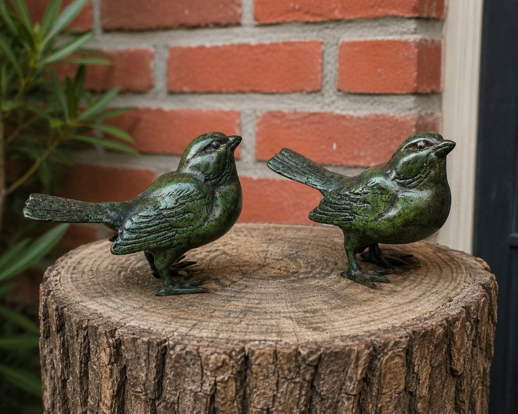 VOGELS / set / brons / MUSSEN / tuinbeeld / groen, Tuin en Terras, Nieuw, Info@huisentuindecoratiemarie.nl, Huis en tuin decoratie marie