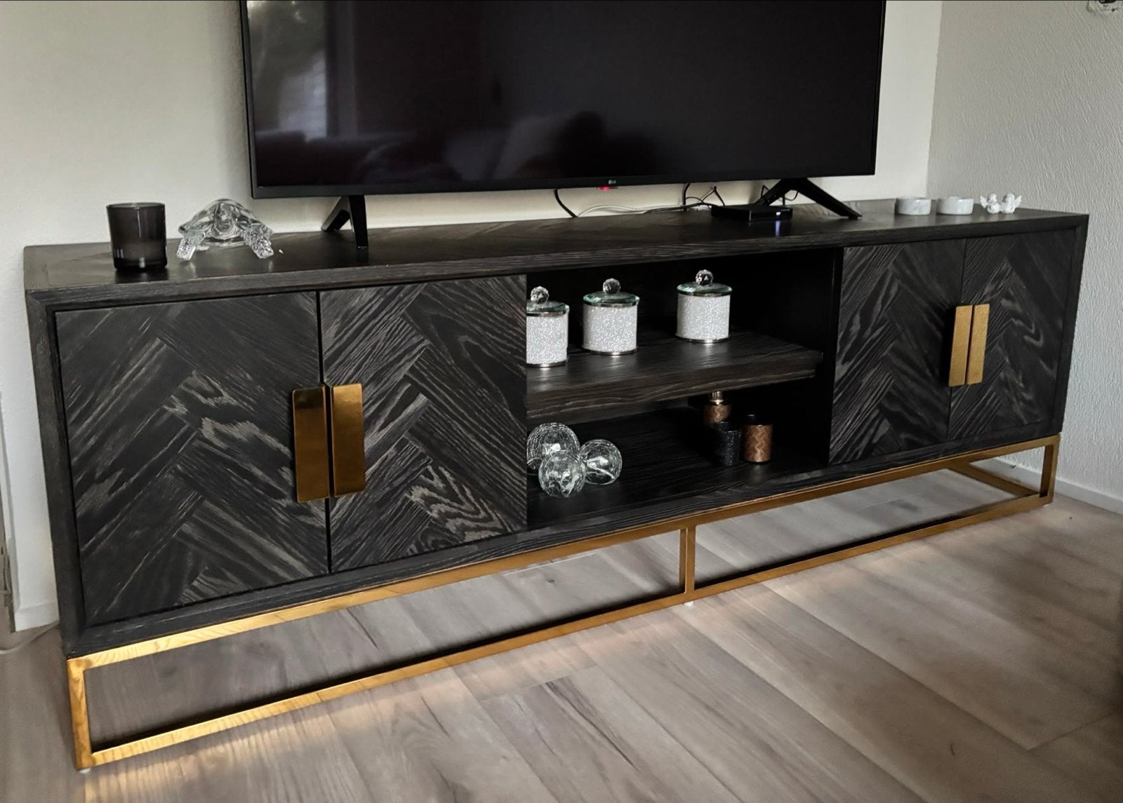 Richmond Blackbone TV meubel goud, Ophalen, 150 tot 200 cm, Zo goed als nieuw, Minder dan 100 cm