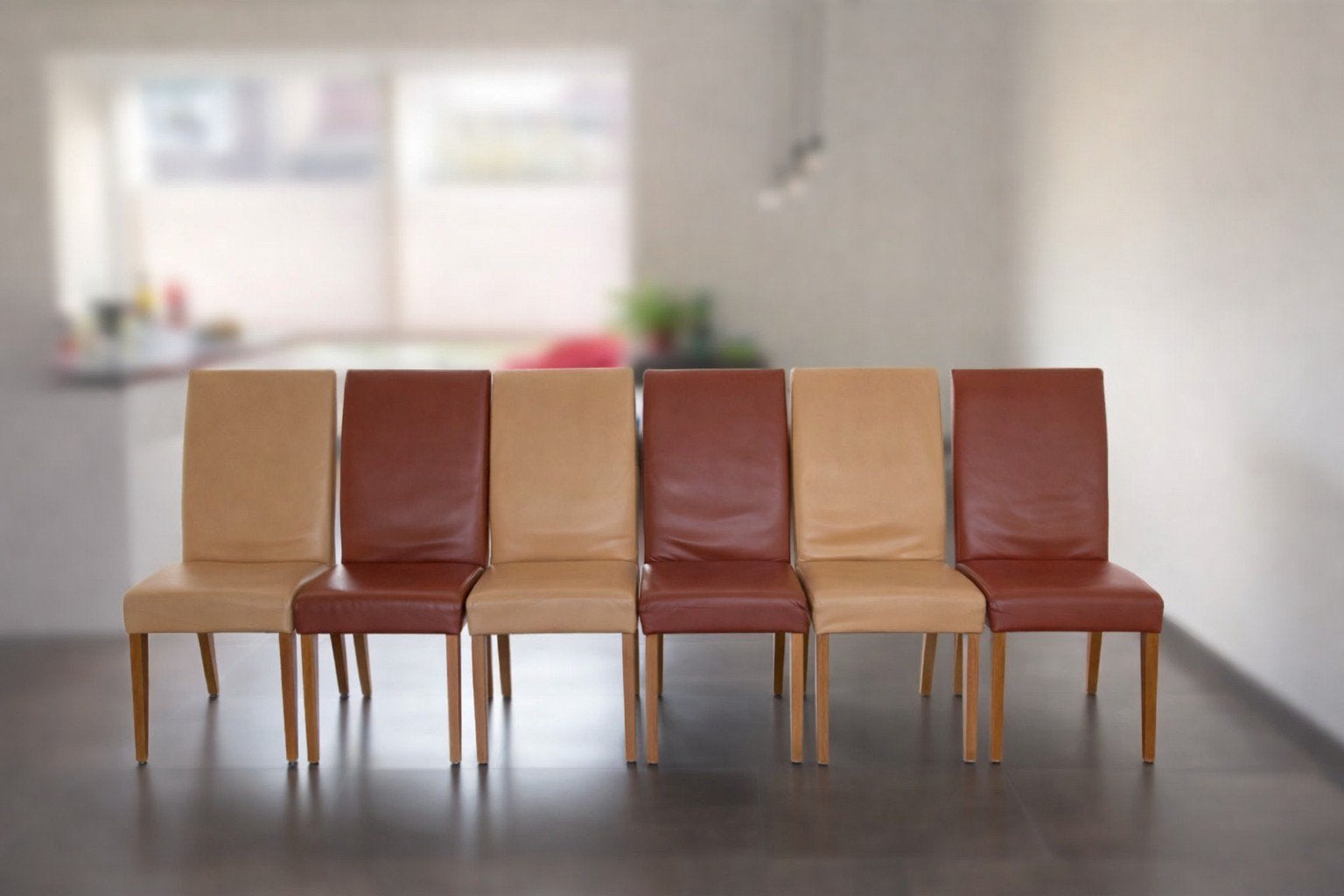 Set van 6 leren eetkamerstoelen, Ophalen, Gebruikt