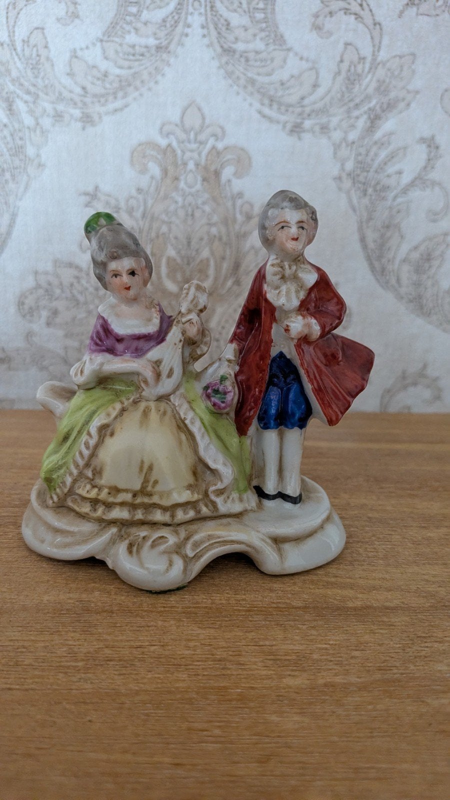 Vintage Porseleinen Beeldje - Barok Koppel met Luit, Ophalen of Verzenden