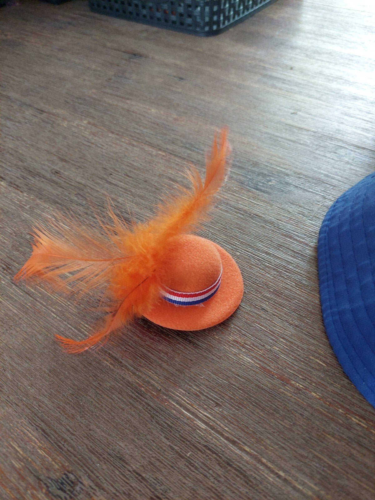 Oranje mini hoedje met veren - Koningsdag/EK/WK, Hoed, One size fits all, Ophalen of Verzenden, Onbekend