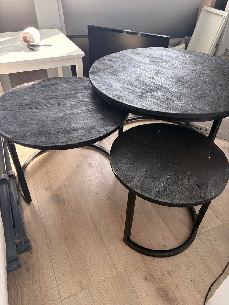 Salontafel set Zitmaxx - Zwart, 3-delig, Ophalen, Gebruikt, Rond, 50 tot 100 cm