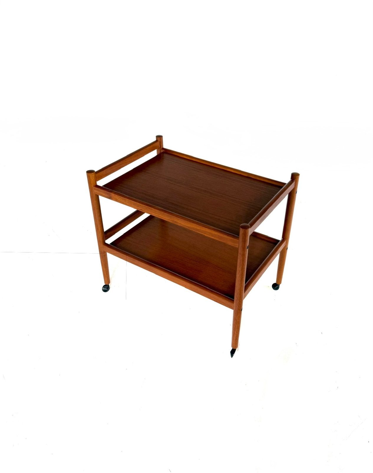 Vintage Deense teakhouten trolley, jaren ‘60, Minder dan 50 cm, 50 tot 100 cm, Teakhout, Vintage retro buisframe design rotan webbing papercord deens