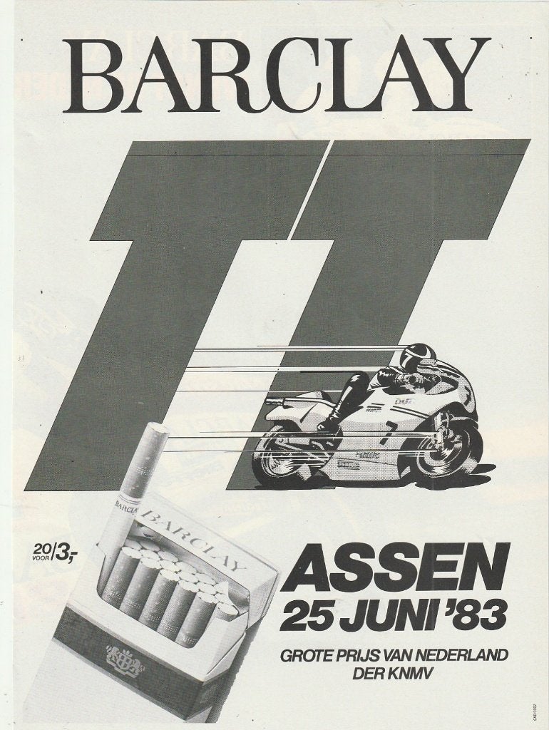 retro reclame 1983 Barclay sigaretten bij de TT Assen, Verzenden, Overige typen