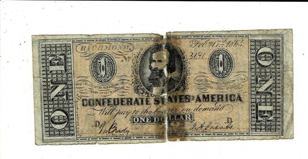Confederate States of America, 1 dollar 1864, Verzenden, Noord-Amerika, Los biljet