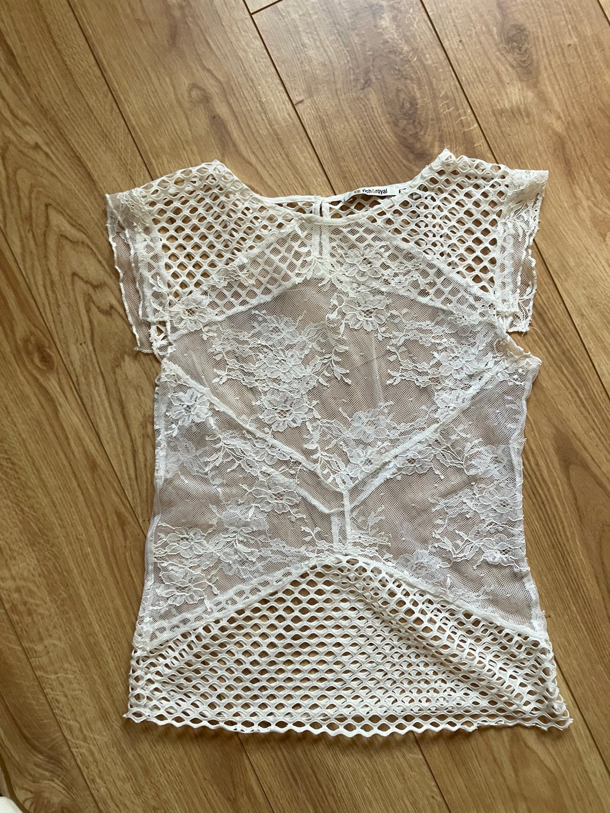Rich & Royal Witte Top met Kant en Gaas - Maat XS, Kleding | Dames, Wit, Ophalen of Verzenden, Zo goed als nieuw, Korte mouw