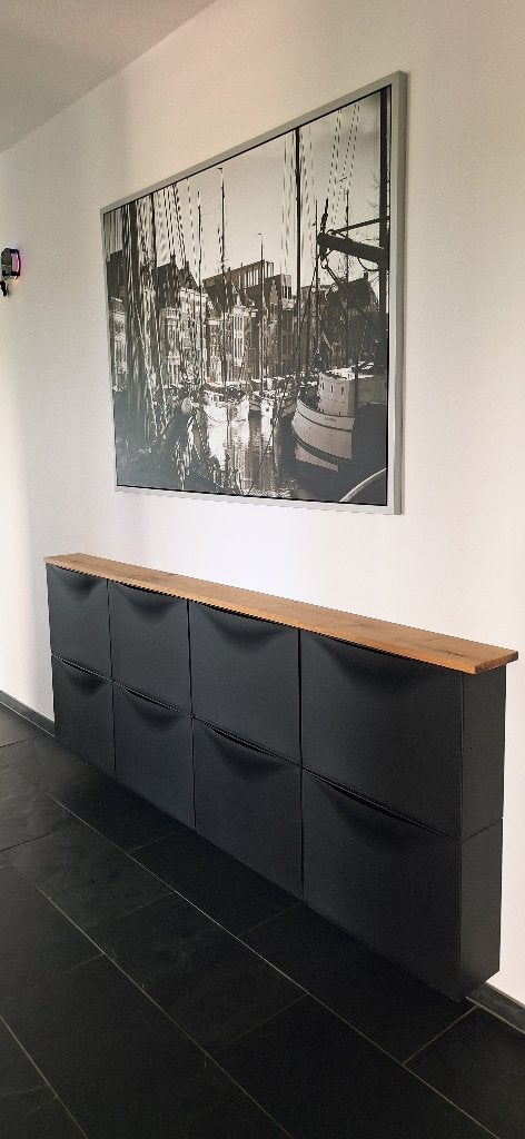 Ikea Trones schoenenkast zwart 8 stuks houten bovenplank, Ophalen, Gebruikt, Modern