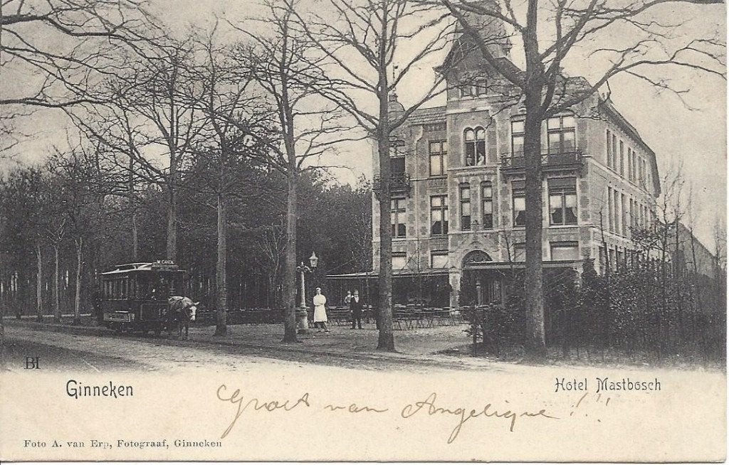 Ginneken (N.Br.) Hotel Mastbosch, Paardentram, Volk, 1905, Verzamelen, Ophalen of Verzenden, Voor 1920, Gelopen, Noord-Brabant