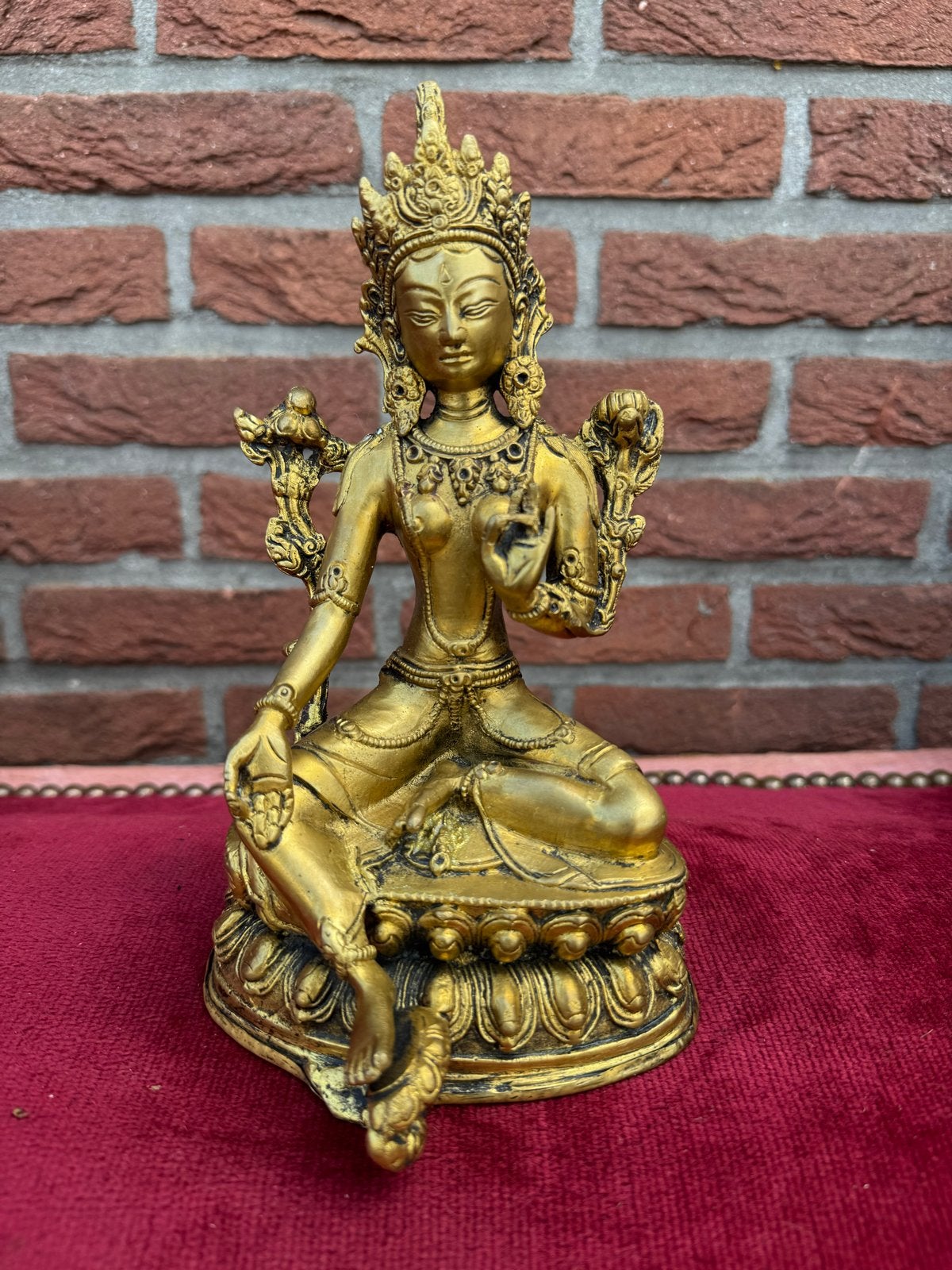 Groene Tara Beeld - Tibetaans Boeddhisme - Brons - 22.5 cm, Antiek en Kunst, Gemerkt, Ophalen of Verzenden, Brons, 20 - 50 cm