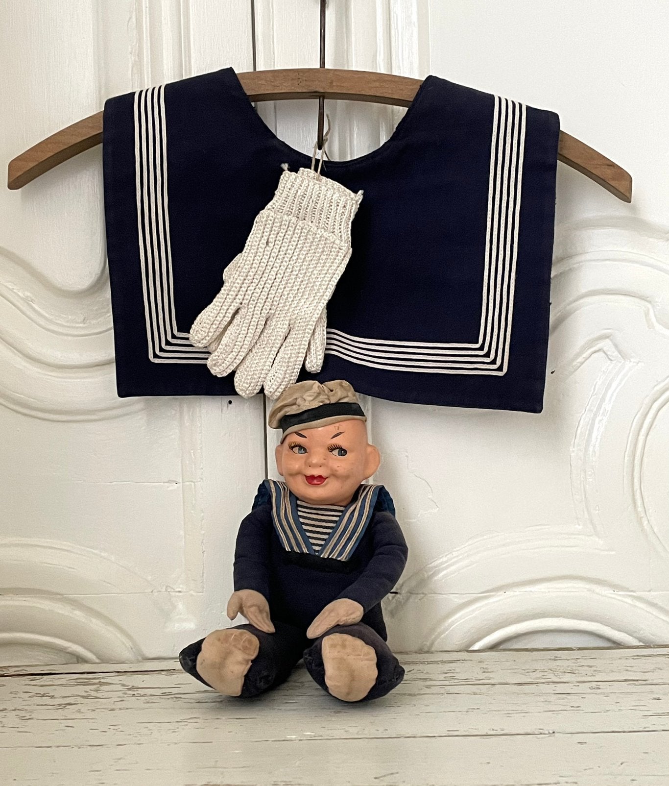 Brocante oud matroos kraagje + handschoentjes, Ophalen of Verzenden