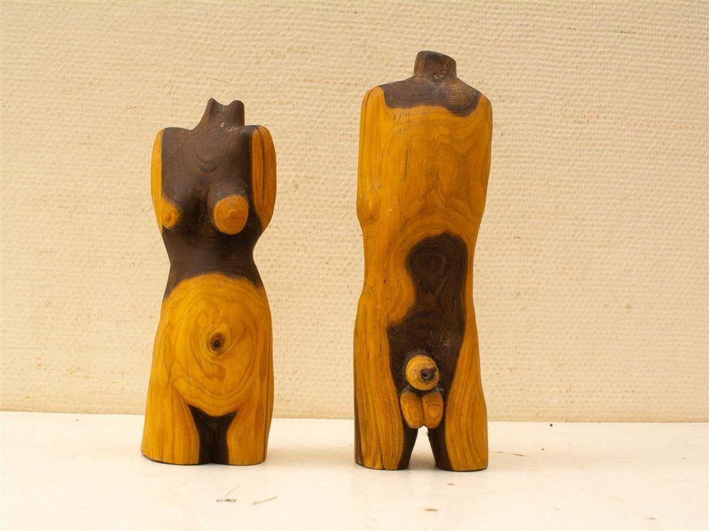 2 houten man en vrouwlijke lichaam 36712, Verzamelen, Beelden en Beeldjes, Gebruikt, Mens, Ophalen of Verzenden