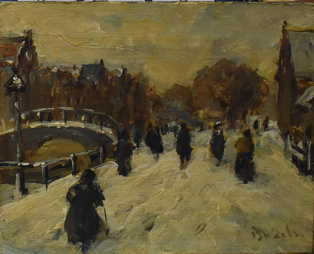 Schilderij Amsterdam in de winter., Verzenden