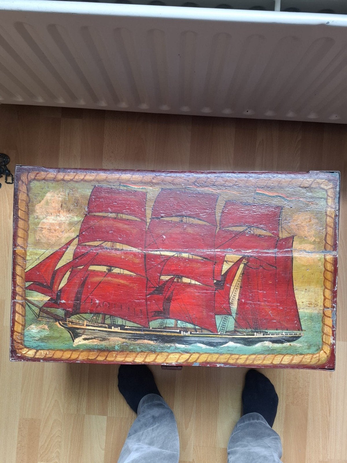 Maritiem. Antieke scheepskist 19de eeuw., Ophalen
