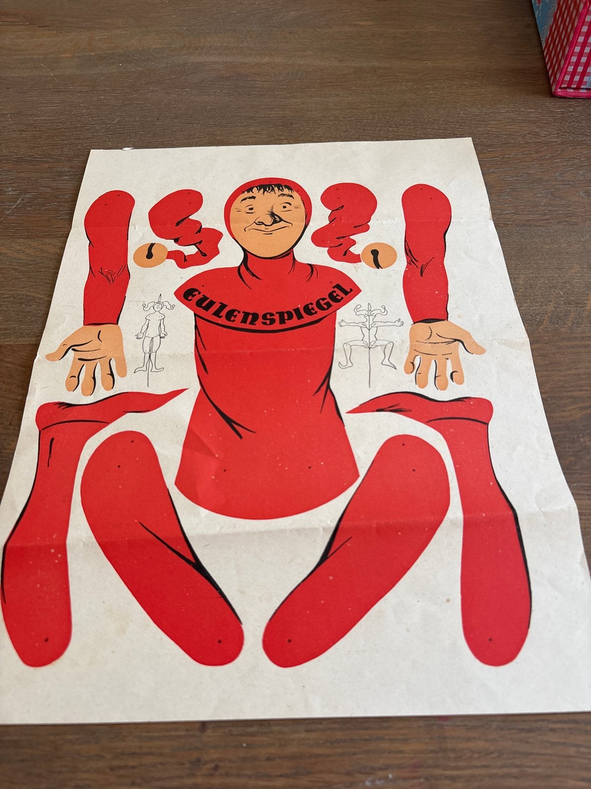 Vintage Tijl Uilenspiegel trekpop knip- en plakpop, Ophalen of Verzenden